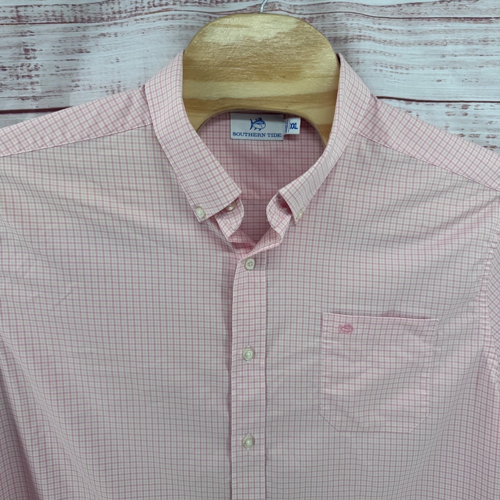 Southern Tide Shirt Mens 2XL Pink Micro Check Performance Button Down Casual